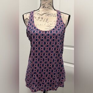 Geometric Patterned Pink and Blue Women's Racerback Tank Top